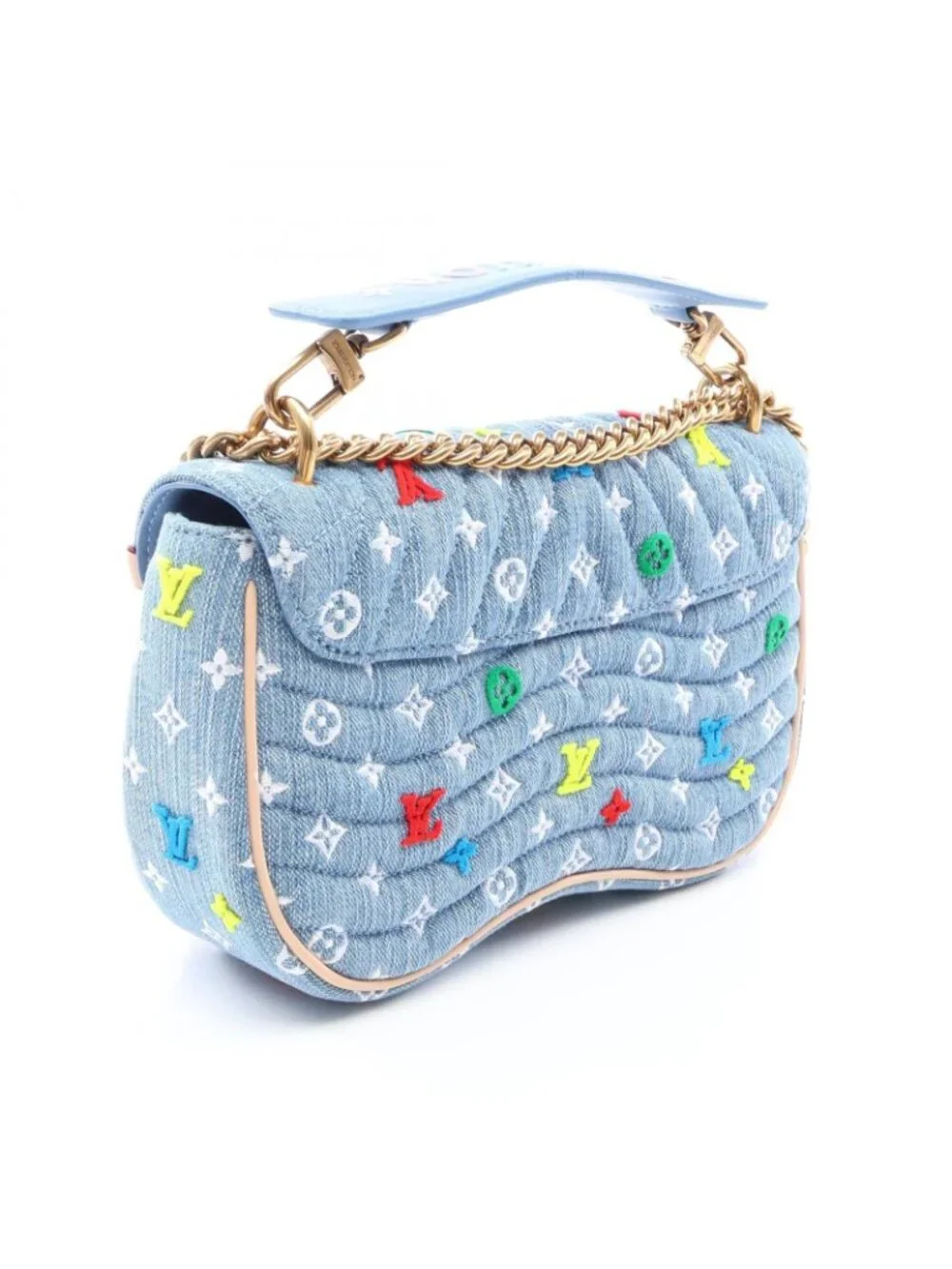 Louis Vuitton Shoulder Bag New Wave Chain MM 2-Way Denim Leather